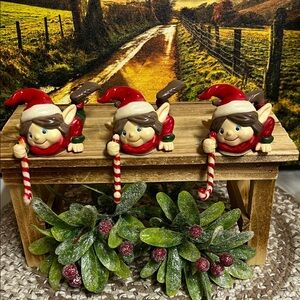 Three little elves shelf sitters set of (3) deco for your mantle or tier tray